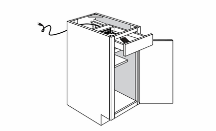 B18CHGDR18: Single Door Base Cabinet With Charging Drawer: Quincy Espresso RTA Kitchen Cabinet