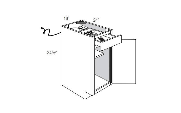 B18CHGDR18: Single Door Base Cabinet With Charging Drawer: Upton Brown RTA Kitchen Cabinet