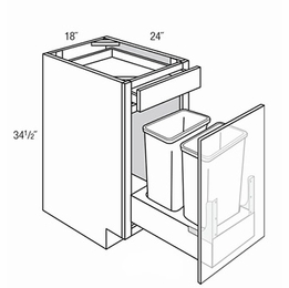 B18SFTTR-DMK: Soft Close Double Trash Bin Base Cabinet: Amesbury Mist RTA Kitchen Cabinet