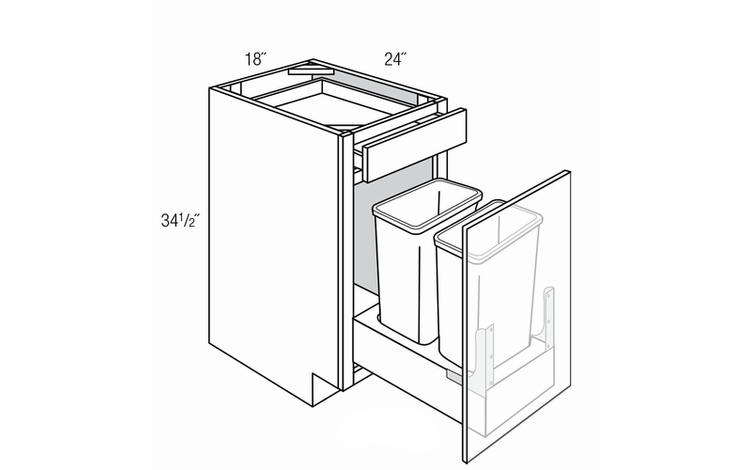 B18SFTTR-DMK: Soft Close Double Trash Bin Base Cabinet: Dover Lunar RTA Kitchen Cabinet