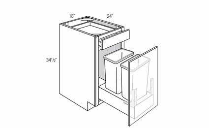 B18SFTTR-DMK: Soft Close Double Trash Bin Base Cabinet: Yarmouth Slab RTA Kitchen Cabinet