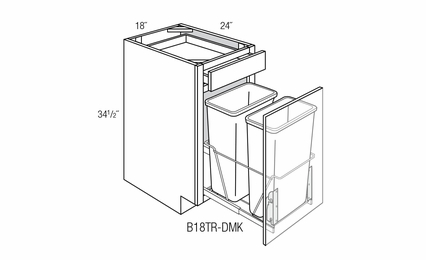 B18TR-DMK: Double Trash Bin Base Cabinet With Door Mount Kit: Quincy Espresso RTA Kitchen Cabinet