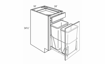 B18TR-DMK: Double Trash Bin Base Cabinet With Door Mount Kit: Yarmouth Slab RTA Kitchen Cabinet