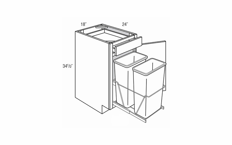B18TR: Double Trash Bin Base Cabinet: Amesbury Mist RTA Kitchen Cabinet