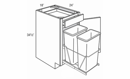 B18TR: Double Trash Bin Base Cabinet: Amesbury White RTA Kitchen Cabinet