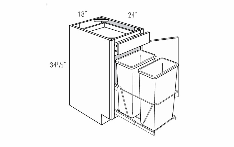 B18TR: Double Trash Bin Base Cabinet: Dover Castle RTA Kitchen Cabinet