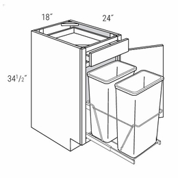 B18TR: Double Trash Bin Base Cabinet: Dover Castle RTA Kitchen Cabinet