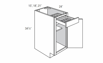 B18TTCD18: Single Door Base Cabinet With 2 Tier Cutlery Drawer: Quincy Espresso RTA Kitchen Cabinet