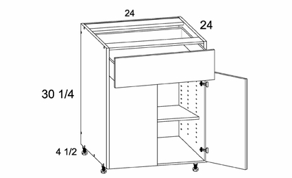 B24: Two Door One Drawer Base: Torino White Pine Kitchen Cabinets