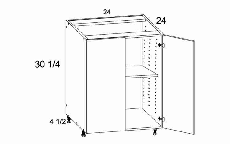 B24FH: Full Height Two Door Base: Palermo Gloss White Kitchen Cabinets