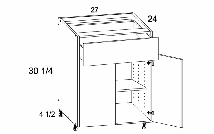B27: Two Door One Drawer Base: Torino Dark Wood Kitchen Cabinets