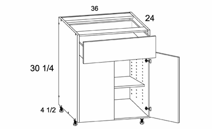 B36: Two Door One Drawer Base: Torino Dark Wood Kitchen Cabinets