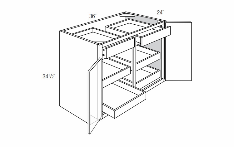 B36SCRT: Base Cabinet With Soft Close Roll-Out Trays: Essex Norwich RTA Kitchen Cabinet
