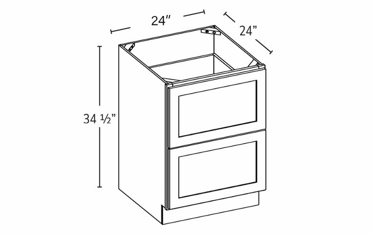 Blaze Black Shaker 2DB24: 2 Drawer Base Cabinet: RTA Kitchen Cabinet