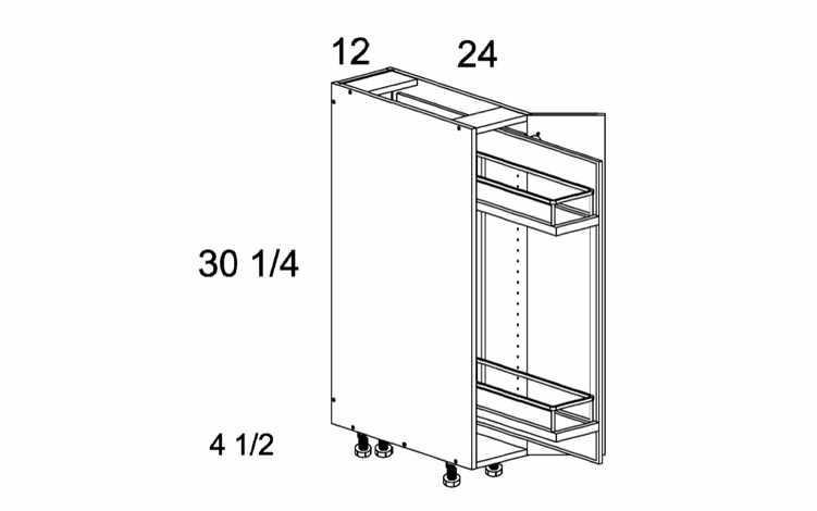 BPO12FH: Base Rollout With Tray Pullout: Torino White Pine Kitchen Cabinets