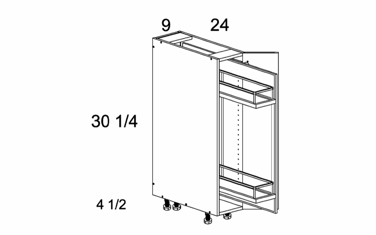 BPO9FH: Base Rollout With Tray Pullout: Rivera Conch Shell Kitchen Cabinets