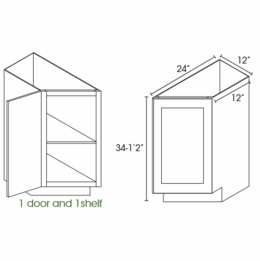 Champagne Shaker BTC12L: Left Base Transitional Cabinet: RTA Kitchen Cabinet