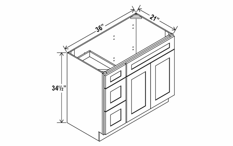 Charleston White V3621DL: Vanity Combo Cabinet With Left Drawers: Assembled Kitchen Cabinets
