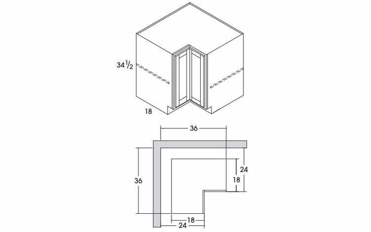 Dartmouth Honey BER36: Easy Reach Corner Base Cabinet: Assembled Kitchen Cabinets