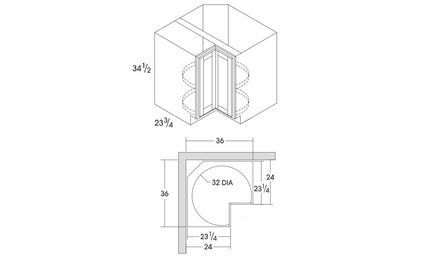 Dartmouth White Paint SS36: Base Super Susan Corner Cabinet: Assembled Kitchen Cabinetss