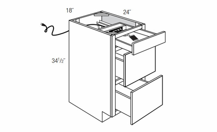 DB18CHGDR18: Drawer Base Cabinet With Charging Drawer: Quincy Espresso RTA Kitchen Cabinet