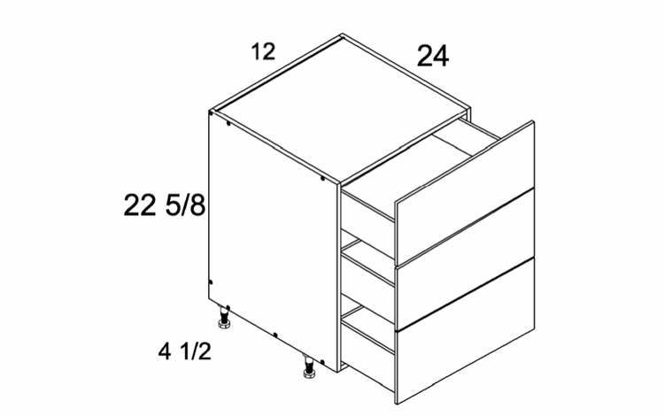 DDR3DB12: Three Drawer Desk Base: Rivera Oyster Shell Kitchen Cabinets