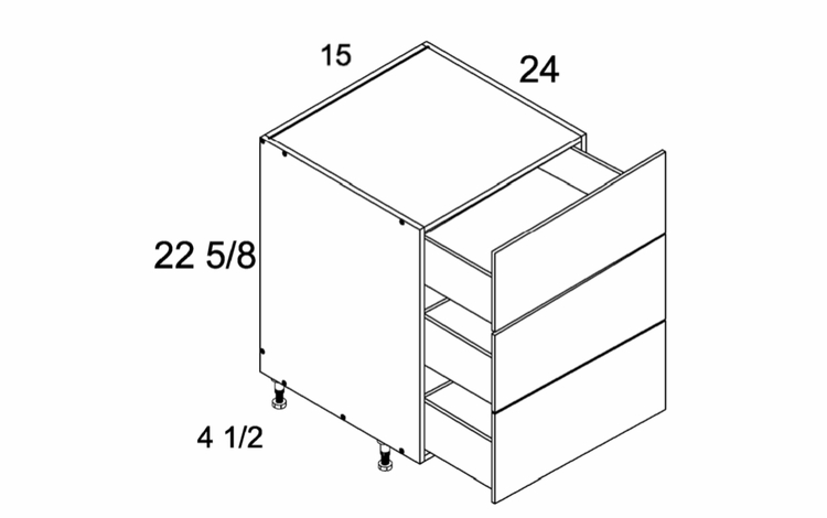 DDR3DB15: Three Drawer Desk Base: Rivera Oyster Shell Kitchen Cabinets
