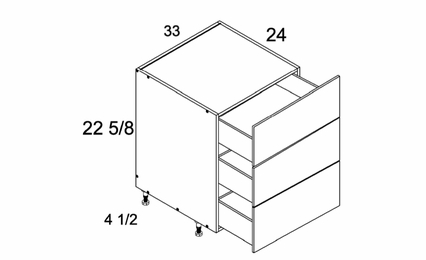 DDR3DB33: Three Drawer Desk Base: Torino Grey Wood Kitchen Cabinets