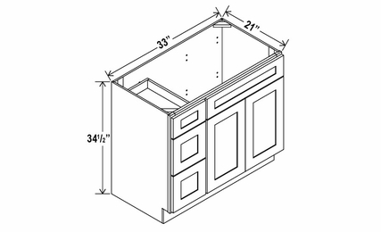 Double Dove White V3321DL: Vanity Combo Cabinet With Left Drawers: Assembled Kitchen Cabinets