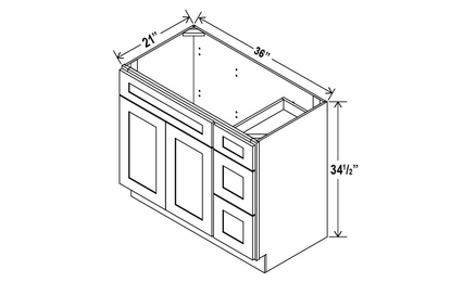 Double Dove White V3621DR: Vanity Combo Cabinet With Right Drawers: Assembled Kitchen Cabinets