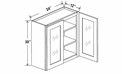 Double Dove White W2430GD: 30"High Wall Cabinet With 2 Glass Doors: Assembled Kitchen Cabinets