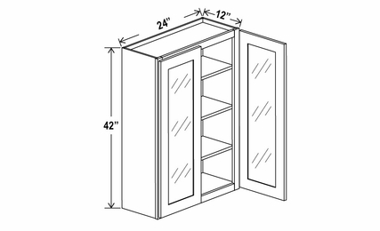 Double Dove White W2442GD: 42"High Wall Cabinet With 2 Glass Doors: Assembled Kitchen Cabinets