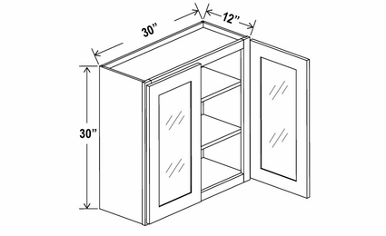 Double Dove White W3030GD: 30"High Wall Cabinet With 2 Glass Doors: Assembled Kitchen Cabinets