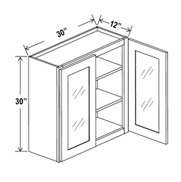 Double Dove White W3030GD: 30"High Wall Cabinet With 2 Glass Doors: Assembled Kitchen Cabinets
