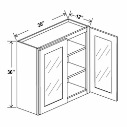 Double Dove White W3036GD: 36"High Wall Cabinet With 2 Glass Doors: Assembled Kitchen Cabinets