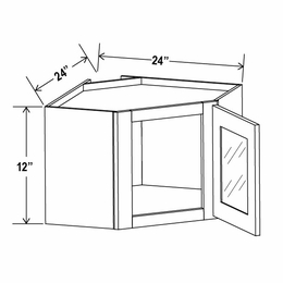 Double Smokey Gray DCW2412GD: Wall Diagonal Glass Door Corner Cabinet: Assembled Kitchen Cabinets