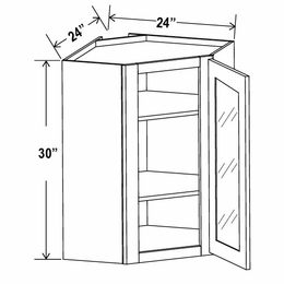 Double Smokey Gray DCW2430GD: Wall Diagonal Glass Door Corner Cabinet: Assembled Kitchen Cabinets