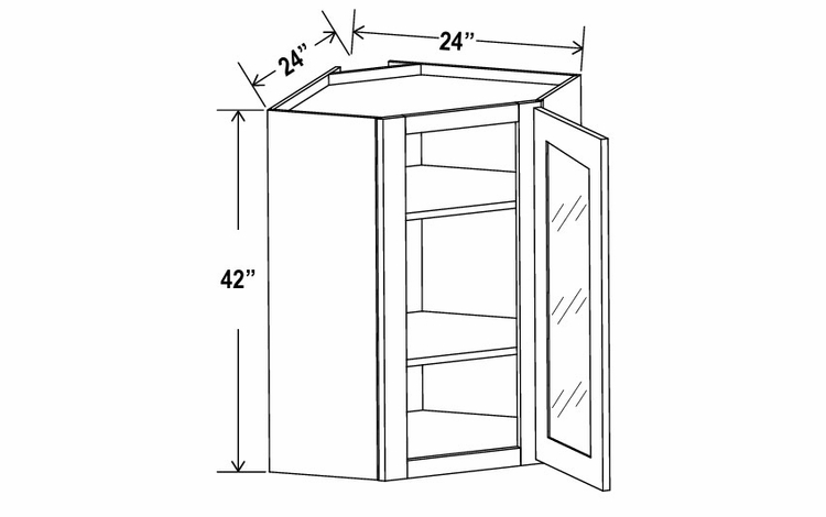 Double Smokey Gray DCW2442GD: Wall Diagonal Glass Door Corner Cabinet: Assembled Kitchen Cabinets