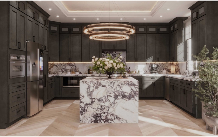 Double Smokey Gray Kitchen Cabinets