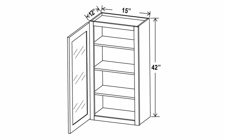 Double Smokey Gray W1542GD: 42"High Wall Cabinet With 1 Glass Door: Assembled Kitchen Cabinets