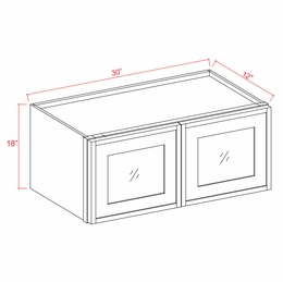 Double Smokey Gray W3018GD: 18"High Wall Cabinet With Glass Doors: Assembled Kitchen Cabinets