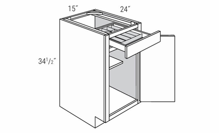 Dover Driftwood B15UTRY: 1 Door Base Cabinet With Utility Tray: RTA Kitchen Cabinets