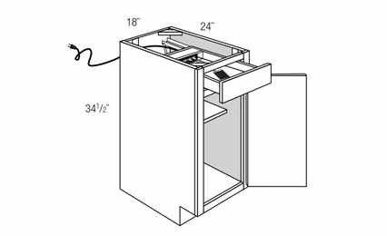 Dover Driftwood B18CHGDR18: Single Door Base Cabinet With Charging Drawer: RTA Kitchen Cabinets