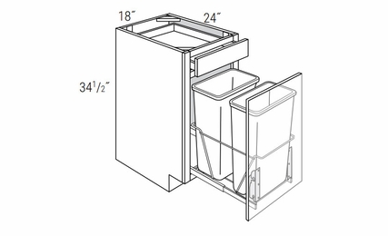 Dover Driftwood B18TR-DMK: Double Trash Bin Base Cabinet With Door Mount Kit: RTA Kitchen Cabinets