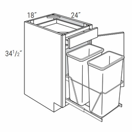Dover Driftwood B18TR: Double Trash Bin Base Cabinet: RTA Kitchen Cabinets