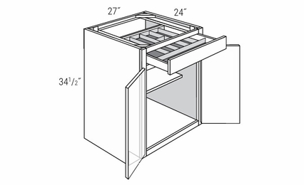 Dover Driftwood B27BUTRY: 2 Door Base Cabinet With Utility Tray: RTA Kitchen Cabinets
