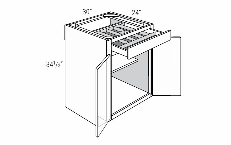 Dover Driftwood B30BUTRY: 2 Door Base Cabinet With Utility Tray: RTA Kitchen Cabinets
