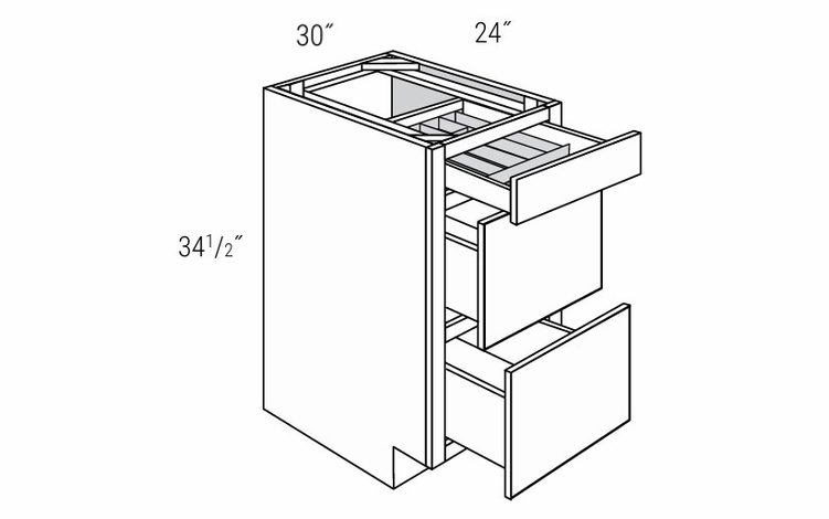 Dover Driftwood DB30UTRY: Drawer Base Cabinet With Utility Tray: RTA Kitchen Cabinets