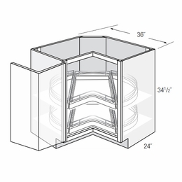 Dover Driftwood LS36DR-BOTH: Square Corner Lazy Susan Base Cabinet - 2 Lazy Susans With Drawer: RTA Kitchen Cabinets