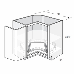 Dover Driftwood LS36DR-BOTTOM: Square Corner Lazy Susan Base Cabinet - Bottom Lazy Susan With Drawer: RTA Kitchen Cabinets